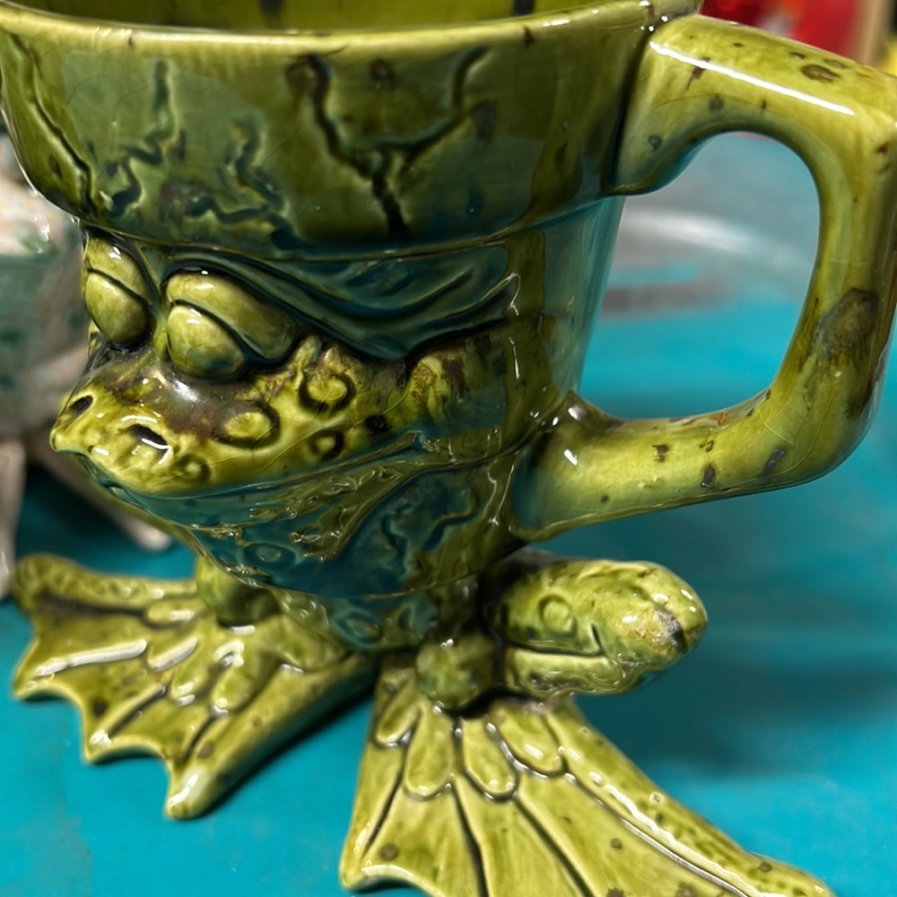 Set of 4 Ultra Rare Vintage Ceramic Toad Frog Mugs Coffee Cups - Picture 9 of 11